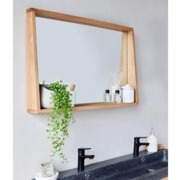مرايا حمام بإطار خشب بيج 12×45 سم – LRM-0172